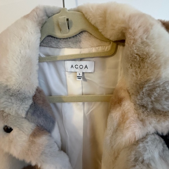 ACOA Women's Cozy Plaid Teddy Jacket - Cream and Brown - Picture 2 of 4